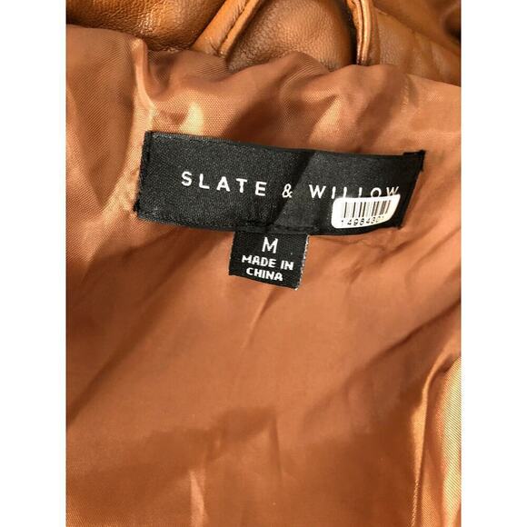 Slate & Willow Quilted Jacket Faux Leather Shacket Brown M - Picture 10 of 12